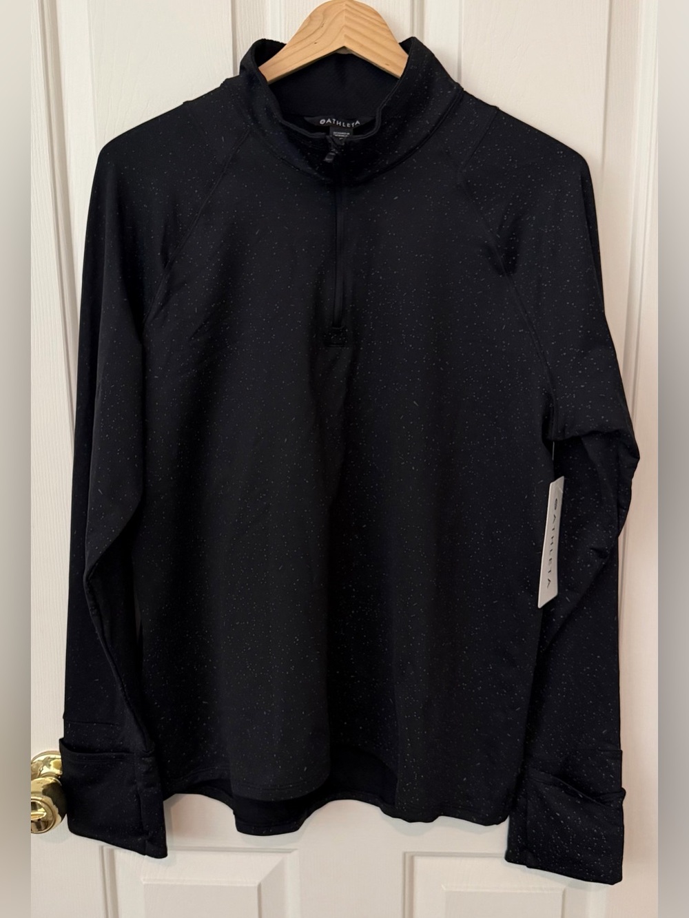 Athleta Black Speckled Half-Zip Athletic Top